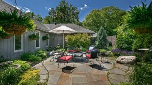 Courtyard patio at the Amesbury Townhomes in Shorewood, Minnesota